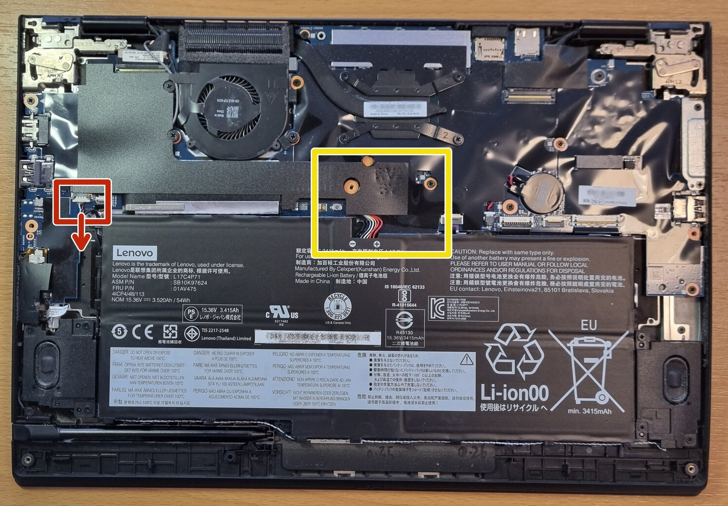 Internal Photo of Lenovo Thinkpad X1 yoga 2nd Gen 2017, X1 yoga 3rd Gen 2018 Backlit US keyboard (ThinkPad X1 Yoga 3rd Gen)